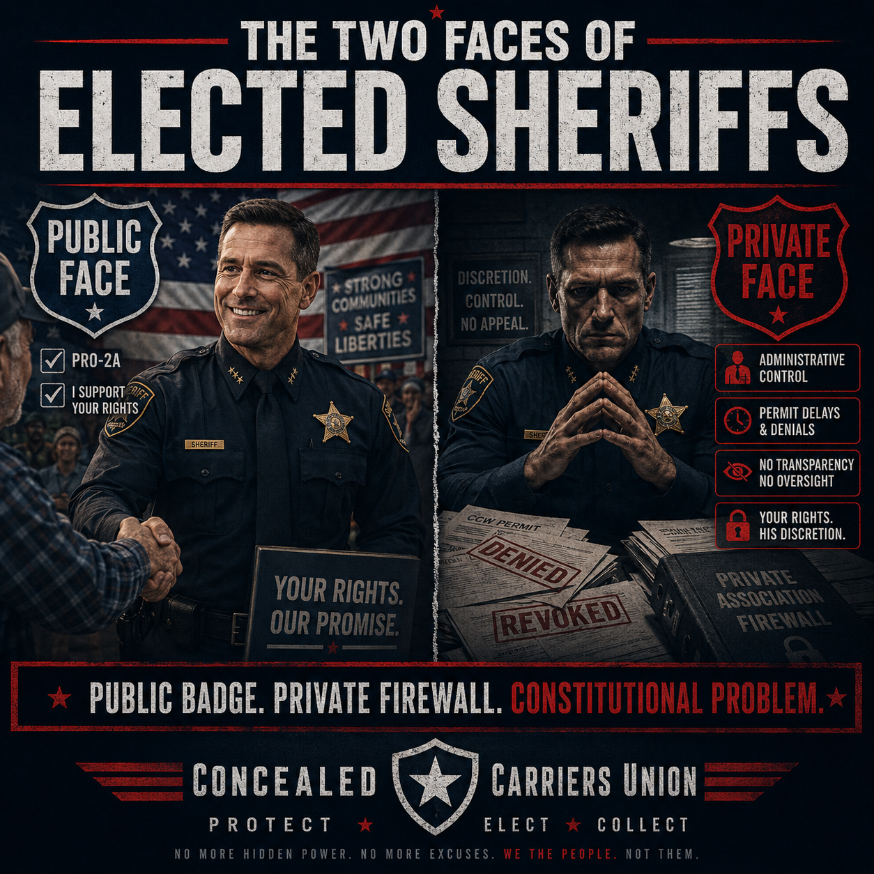 Graphic explaining the public and private faces of elected sheriffs and administrative control.